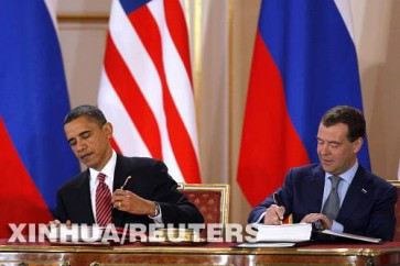 التوقيع على معاهدة "ستارت" الأخيرة بين الرئيسين اوباما وميدفيديف