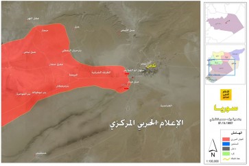 خريطة تظهر تقدم القوات السورية في ريف حمص الشرقي على محور تدمر