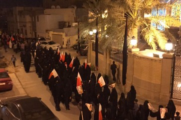 تظاهرة في منطقة ابوصيبع غرب المنامة استنكارا لجريمة تصفية النشطاء الثلاثة