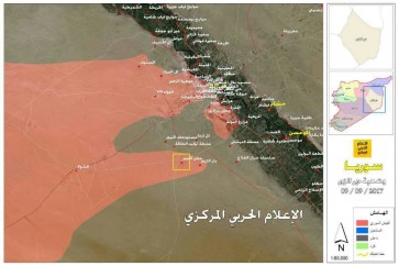 وضعية تظهر سيطرة الجيش السوري والحلفاء على حقل التيم النفطي والمناطق المحيطة به في محور السخنة_دير الزور