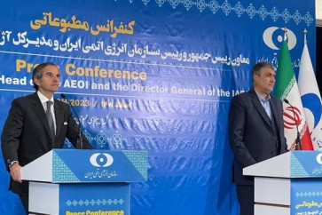 مؤتمر صحفي مشترك بين رئيس منظمة الطاقة الذرية الايرانية محمد اسلامي ومدير الوكالة للطاقة الذرية رافائيل غروسي