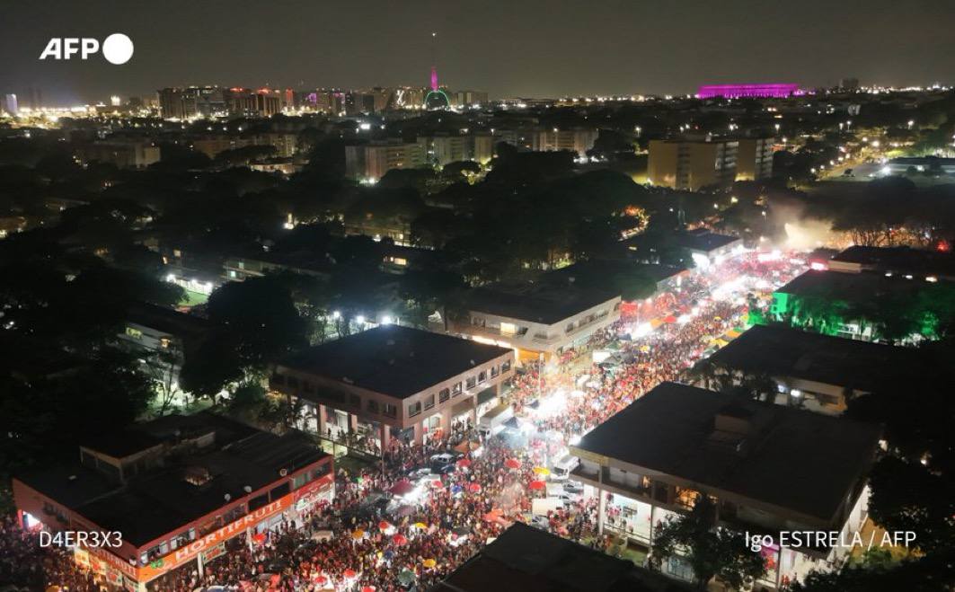 Photos from celebrations by supporters of Lula da Silva after his election as president of Brazil for the fourth time